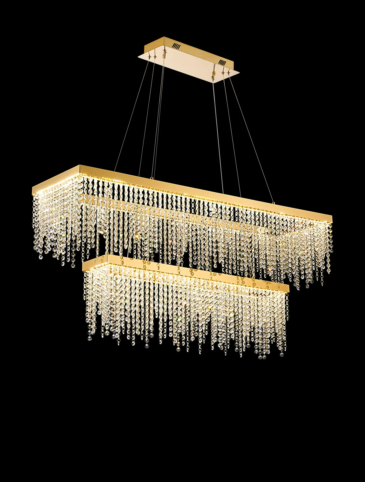 Bano French Gold Crystal Ceiling Lights Diyas Tiered Crystal Fittings
